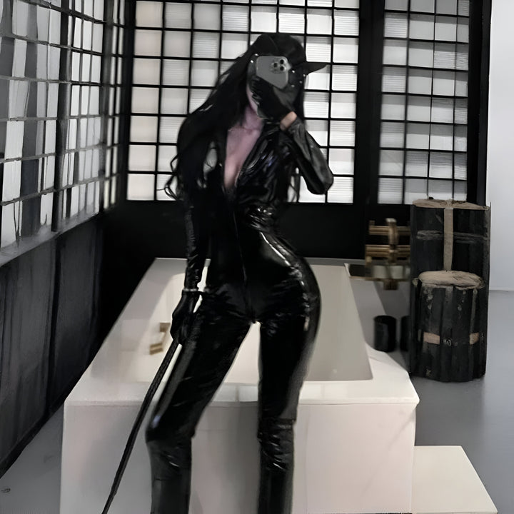 Halloween Costume Women Faux Leather Catsuit