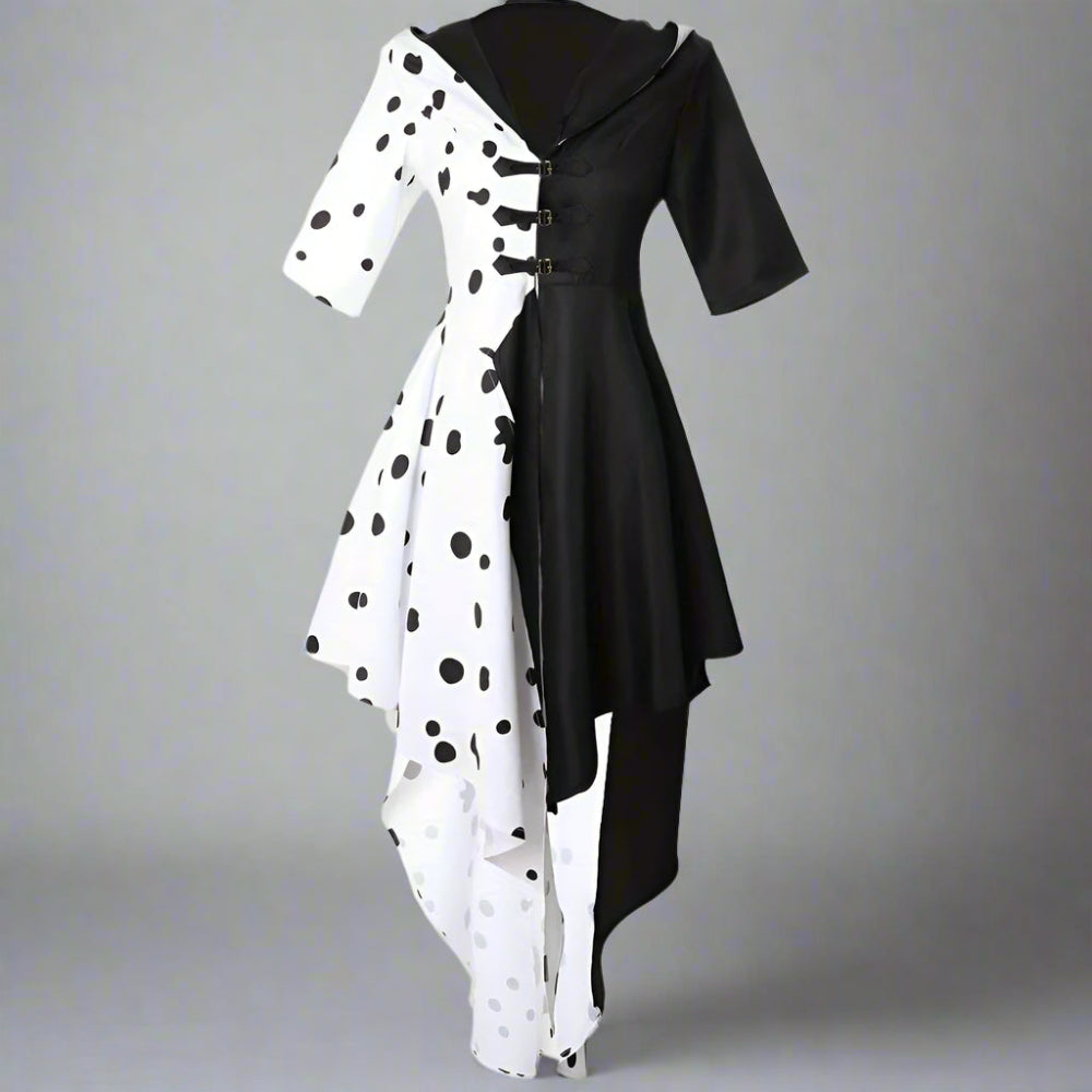 Women’s Hooded Halloween Movie Costume Dress | Asymmetrical Dalmatian - Image 1