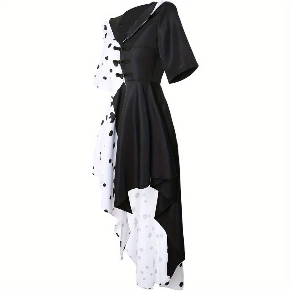Women’s Hooded Halloween Movie Costume Dress | Asymmetrical Dalmatian - Image 2