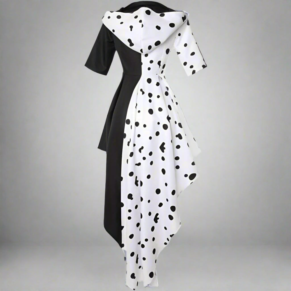 Women’s Hooded Halloween Movie Costume Dress | Asymmetrical Dalmatian - Image 4