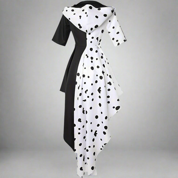 Women’s Hooded Halloween Movie Costume Dress | Asymmetrical Dalmatian - Image 4