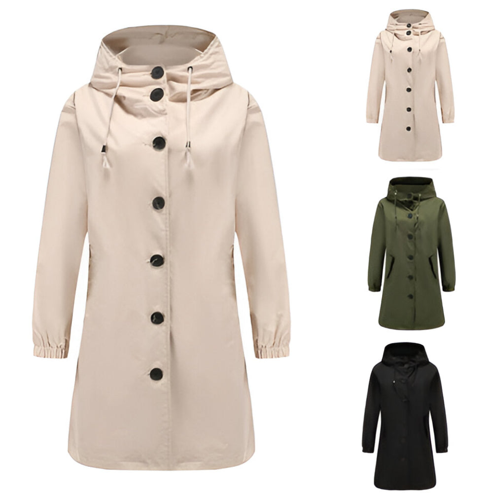 Women's Casual Long Trench Coat | Relaxed Button-Up Hooded