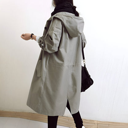 Women's Casual Long Trench Coat | Relaxed Button-Up Hooded