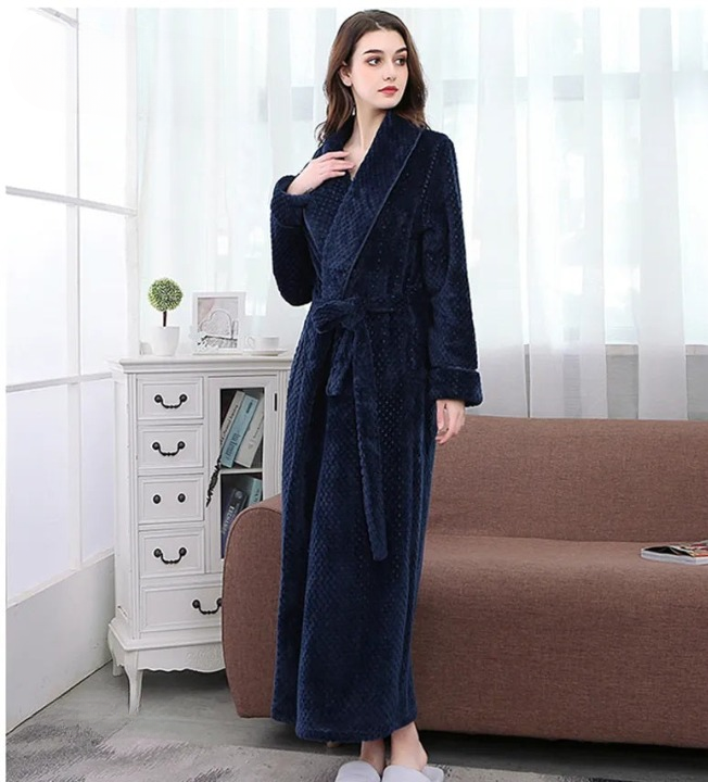 Women's Long Plush Fleece Winter Robe | Soft Shawl Loungewear