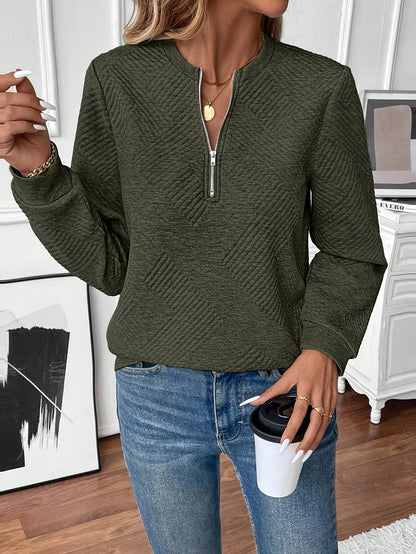 Women's Quilted Half Zip Sweatshirt | Long Sleeve Jumper
