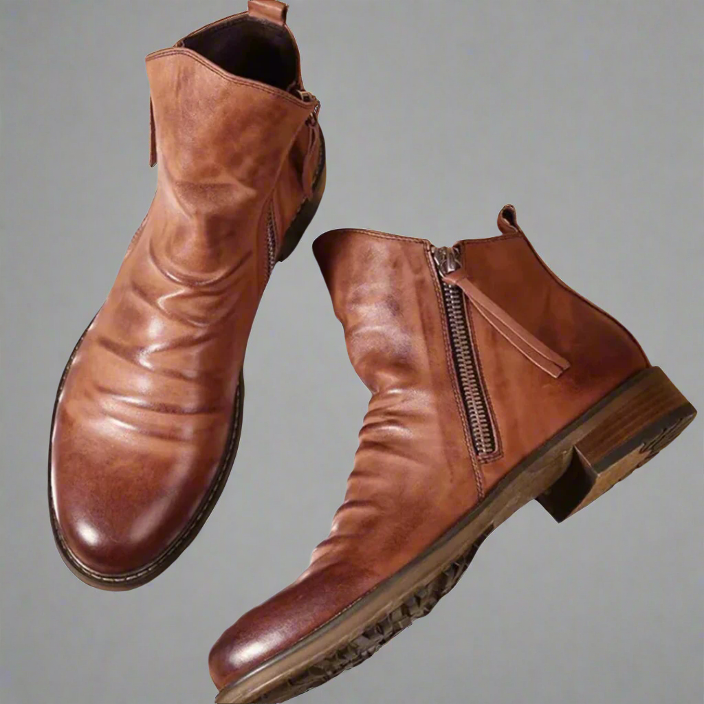 Men’s Ankle Leather Boots | Work Walking Slip On