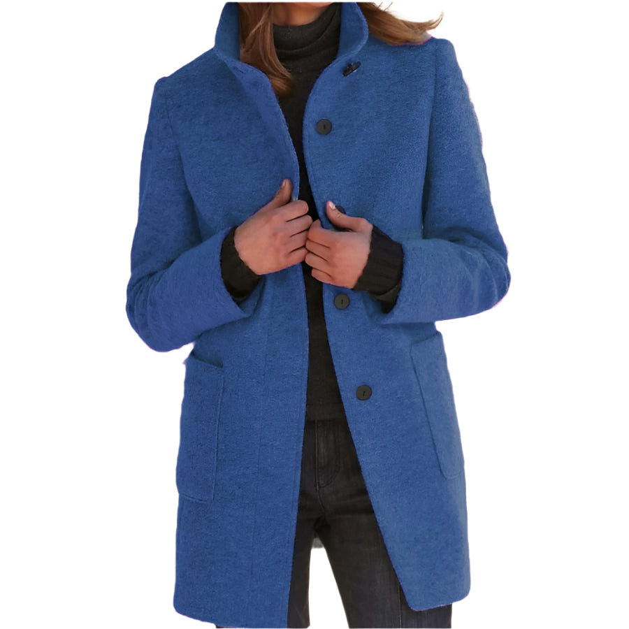 Classic Wool Women's Coat with Retro Button Closure - Amanda-Dark Blue-S-State of Style
