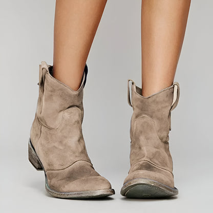Women’s Suede Western Ankle Boots | Cowboy Pull-On