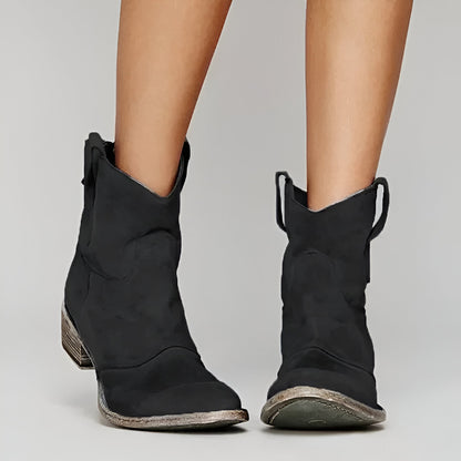 Women’s Suede Western Ankle Boots | Cowboy Pull-On