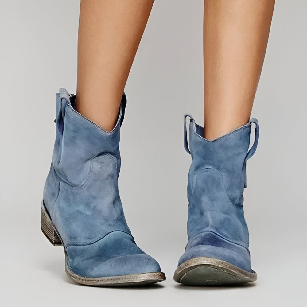 Women’s Suede Western Ankle Boots | Cowboy Pull-On