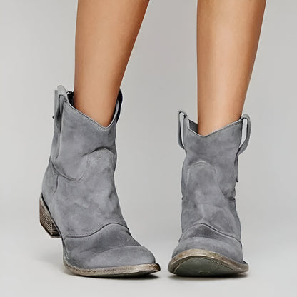 Women’s Suede Western Ankle Boots | Cowboy Pull-On