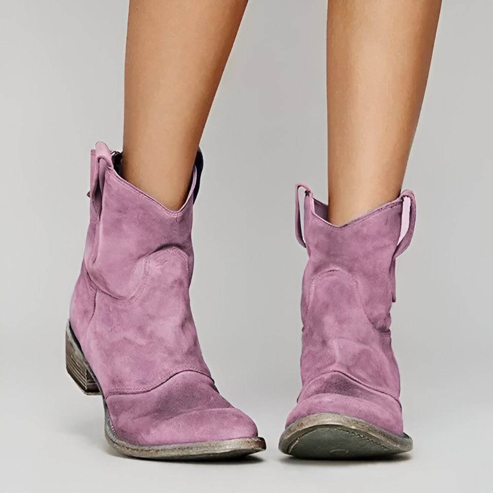 Women’s Suede Western Ankle Boots | Cowboy Pull-On